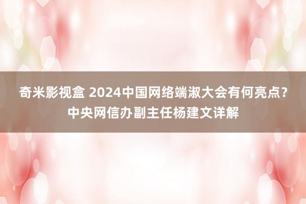 奇米影视盒 2024中国网络端淑大会有何亮点？中央网信办副主任杨建文详解